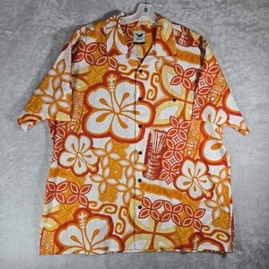 Yiume Floral Camp Collar Tiki Shirt Mens Size 3XL XXL Tikirob Designer Orange